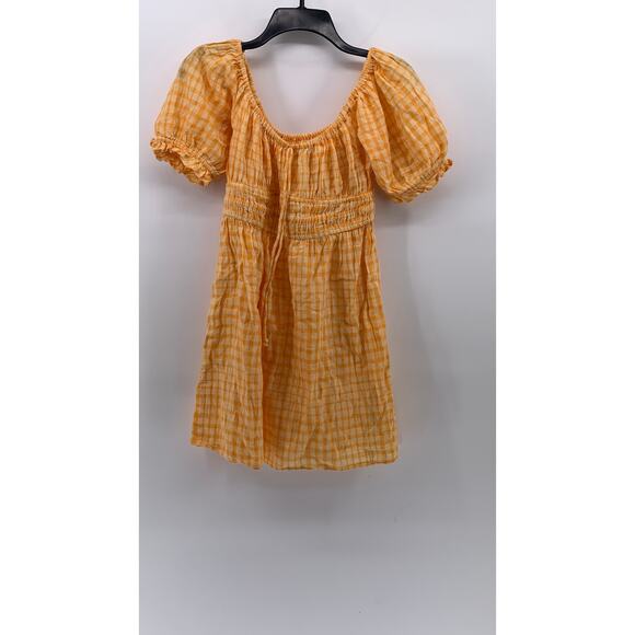 URBAN OUTFITTERS Women’s Yellow Checkered Pixie Milkmaid Mini Dress SZ M - Picture 3 of 11